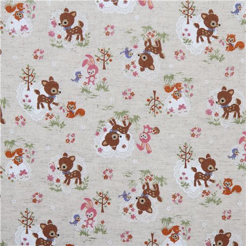 cute deer squirrel bunny Kokka linen fabric 2