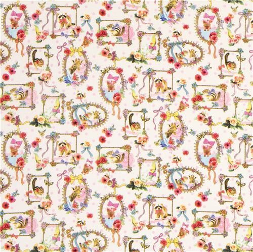 cute fabric with animals in frames and flowers by Kokka 2
