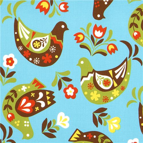 cute fabric with doves and flowers by Kokka 1