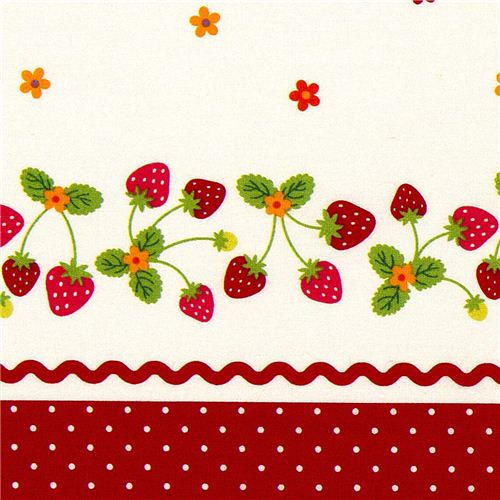 cute fabric with strawberry flowers and dots by Kokka 1
