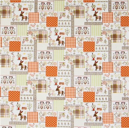 cute farm girls with donkey Japanese fabric Kokka 2
