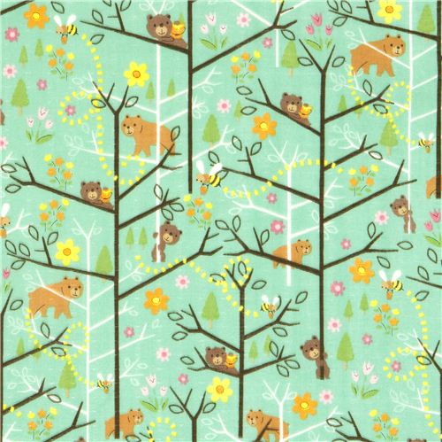 cute double gauze fabric forest bear bee from Japan Fabric