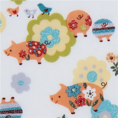 süsse Glitzer Schweinchen japanischer Stoff Kokka Stoff