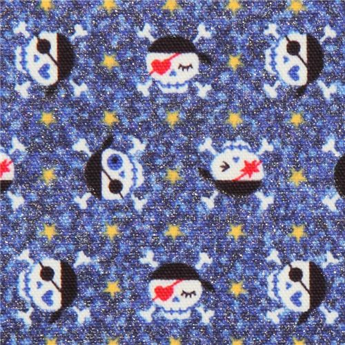 cute glitter skulls Japanese fabric Kokka blue 1