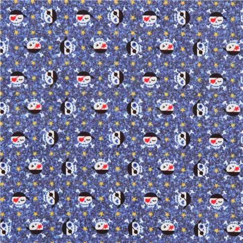 cute glitter skulls Japanese fabric Kokka blue 2