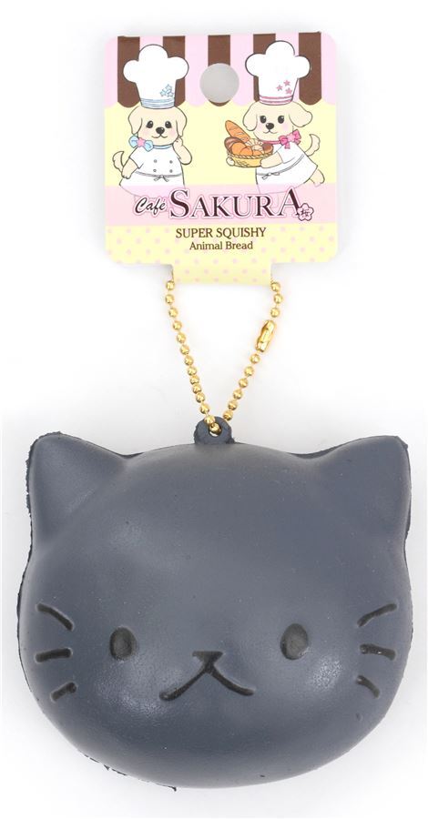 cute grey cat face bread bun squishy charm kawaii Cafe Sakura 3