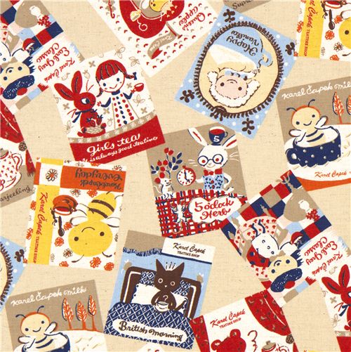 cute honeybee canvas fabric with animals dal Giappone1