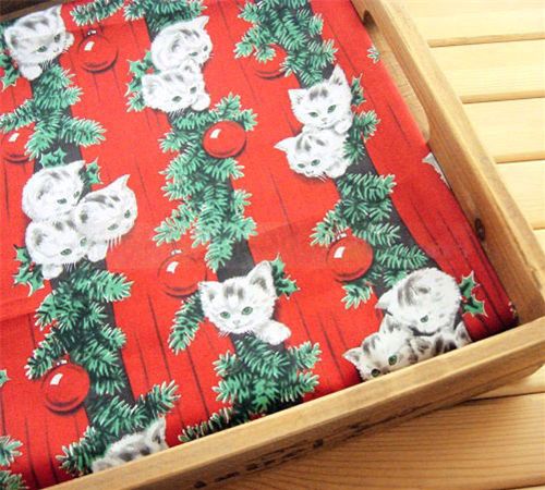 cute kitty christmas fabric pine branches 0.5m 1