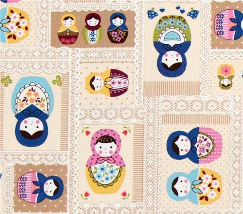 cute matryoshka beige Kokka canvas fabric from Japan 1