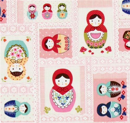 cute matryoshka pink Kokka canvas fabric from Japan 1