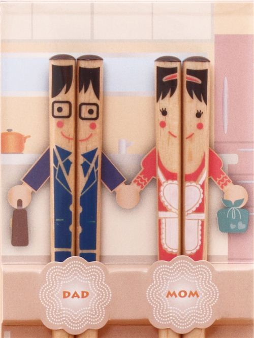 Adorables baguettes avec un couple de parents, Mom et Dad, importées du Japon