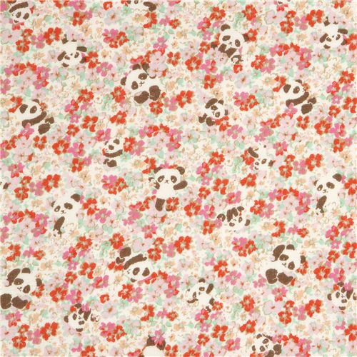 s��er Panda B�r Double Gauze Stoff mit Bl�mchen aus Japan 2