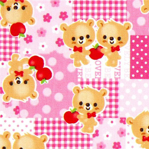 cute patterned fabric de Kokka with bear and apple 1