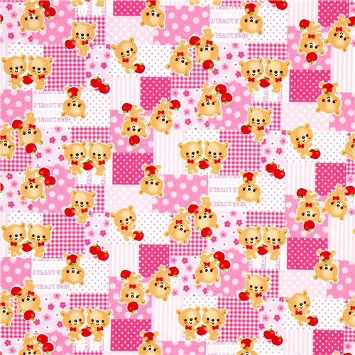 cute patterned fabric de Kokka with bear and apple 2