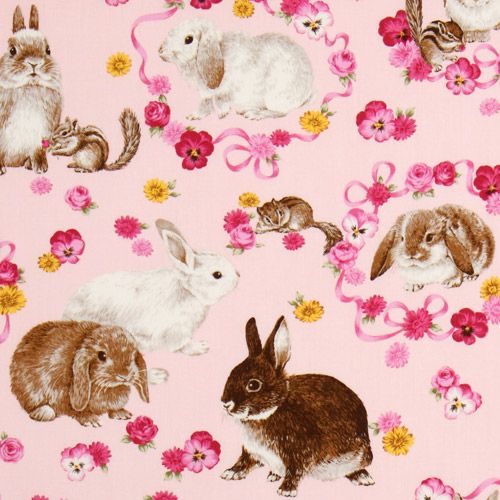 cute pink Easter bunny fabric flowers chipmunks 1