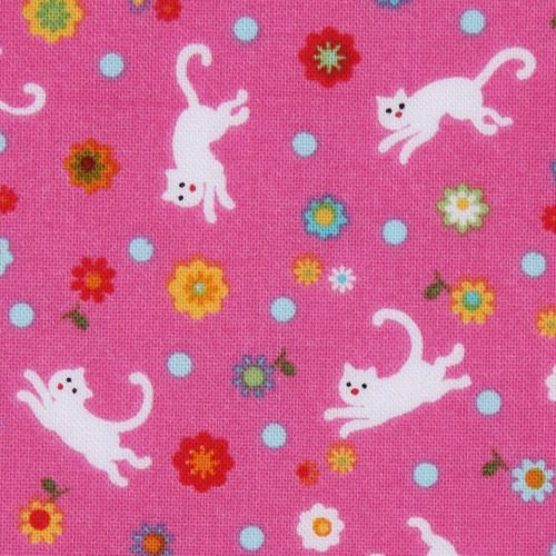 süsser pinker Michael Miller Stoff Kätzchen Blumen 1