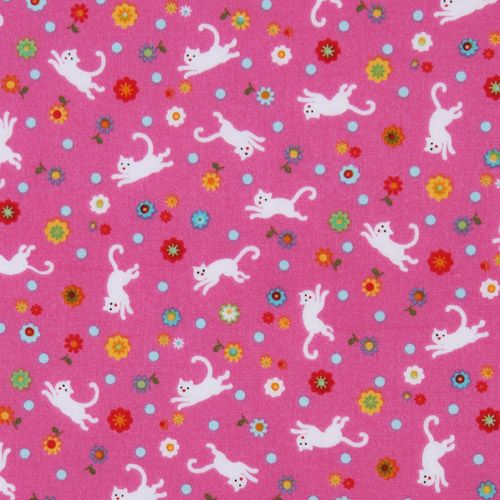 süsser pinker Michael Miller Stoff Kätzchen Blumen 2
