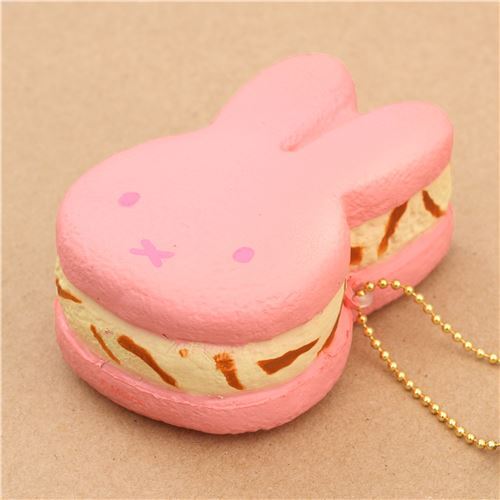 cute pink Miffy bunny rabbit ice cream sandwich squishy for backpack 3