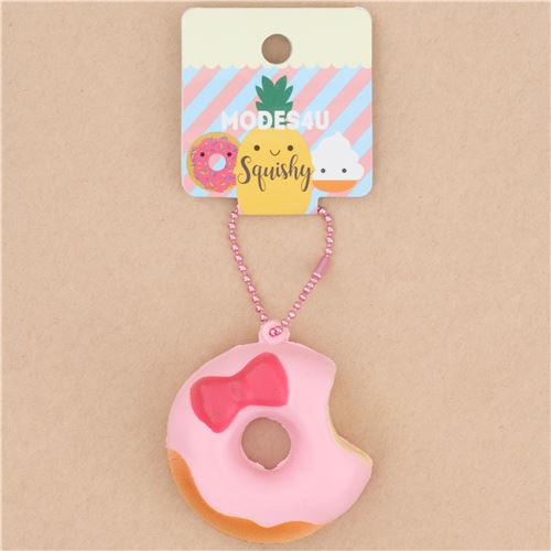 cute pink donut with hot pink bow squishy charm kawaii 1