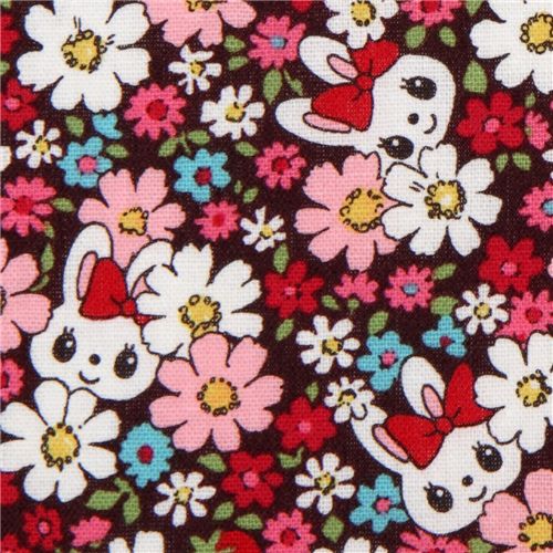 süsser pinker Blümchen Hasen Kokka Stoff Japan kawaii 1