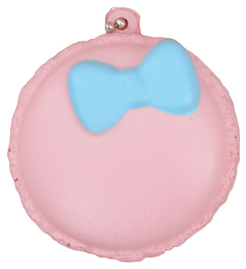 Lindo colgante blando kawaii Squishy en forma de macaron rosa lazo azul 3