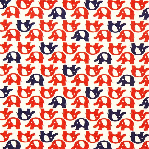 cute red elephants fabric par Kokka du Japon2