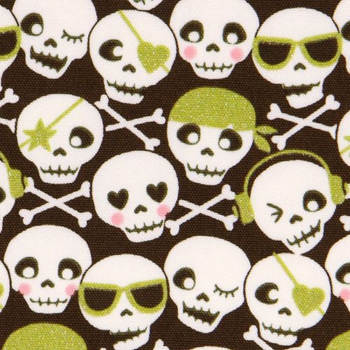 cute skull with green glitter Kokka fabric Japan 1