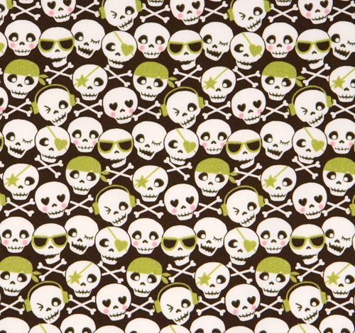 cute skull with green glitter Kokka fabric Japan 2