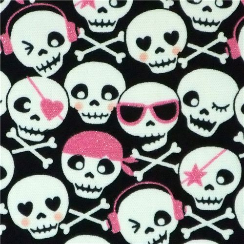 süsser Totenkopf mit pinkem Glitzer Kokka Stoff Japan Stoff