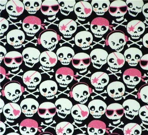 ssser Totenkopf mit pinkem Glitzer Kokka Stoff Japan 2