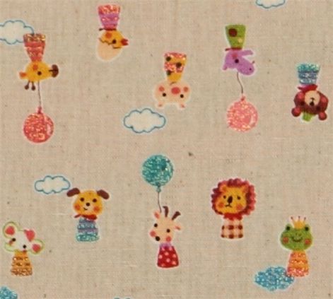 cute small animals dark-beige Kokka canvas fabric Japan Fabric
