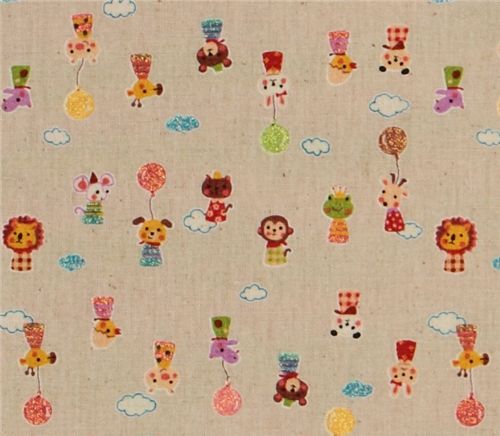 cute small animals dark-beige Kokka canvas fabric Japan 2