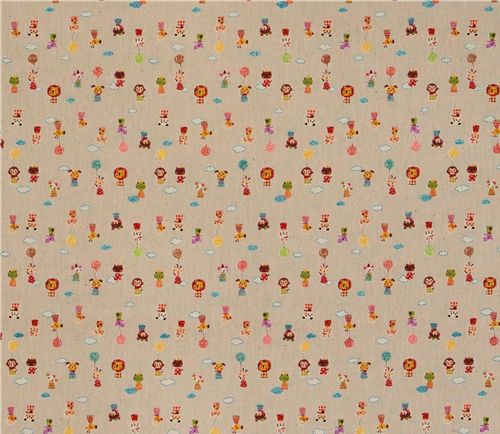 cute small animals dark-beige Kokka canvas fabric Japan 3
