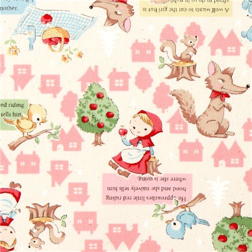 cute white Little Red Riding Hood fabric Kokka Japan Tessuto