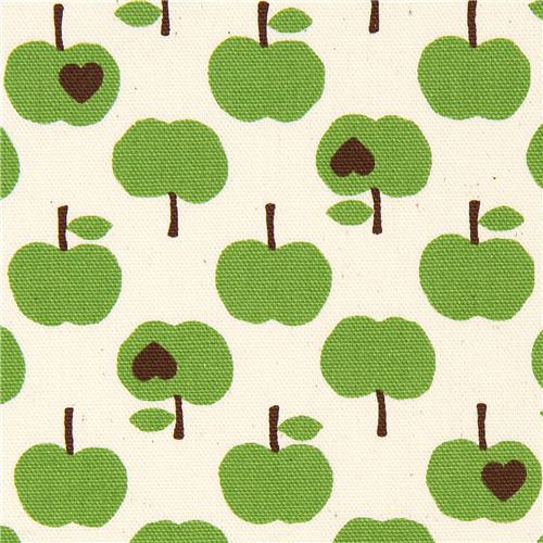 cute white apple fabric with green apples by Kokka 1
