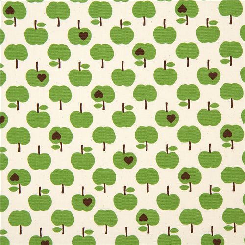 cute white apple fabric with green apples by Kokka 2