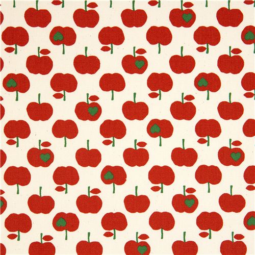 cute white apple fabric with red apples by Kokka 2