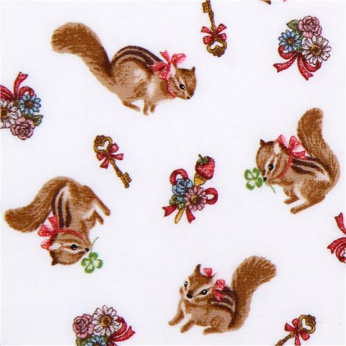cute white chipmunk fabric by Kokka Japan Tela