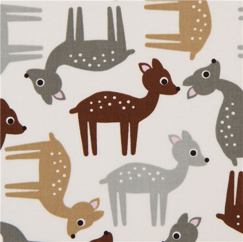 Tissu Robert Kaufman blanc avec de jolis faons gris-marron Tissu