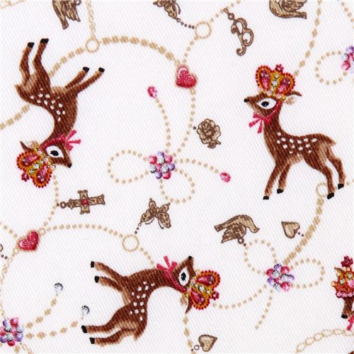 cute white deer fabric with crowns by Kokka Japan 1