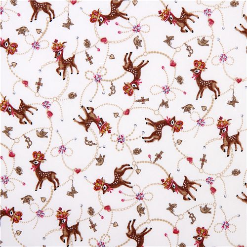 cute white deer fabric with crowns by Kokka Japan 2