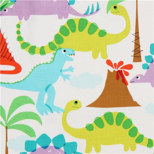 Tissu blanc pour garçon Michael Miller jolis dinosaures Tissu