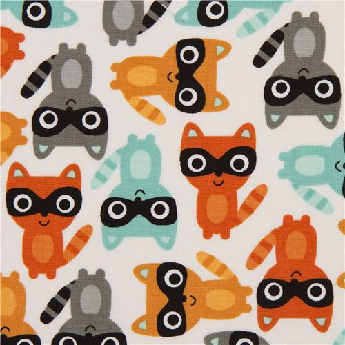 süßer weißer Waschbär Tier Stoff  von Robert Kaufman Stoff