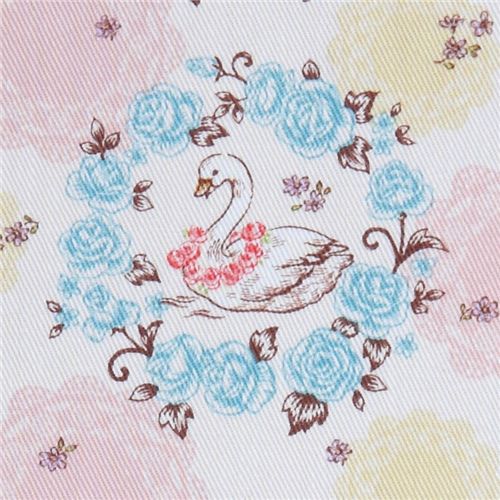 süsser weisser Schwanen Stoff mit Rosen von Kokka Japan Stoff