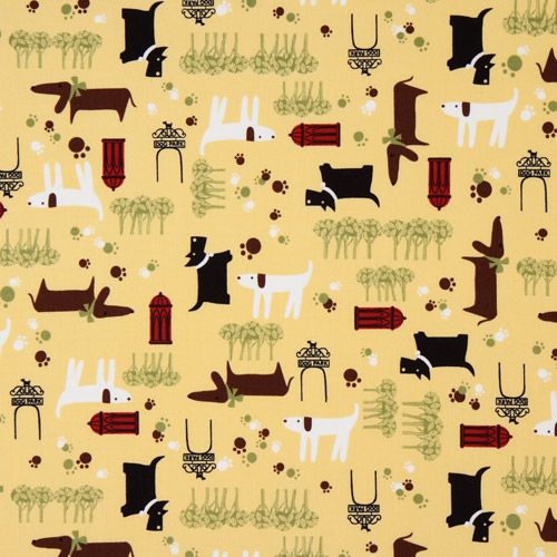 cute yellow dogs fabric paws Robert Kaufman 2