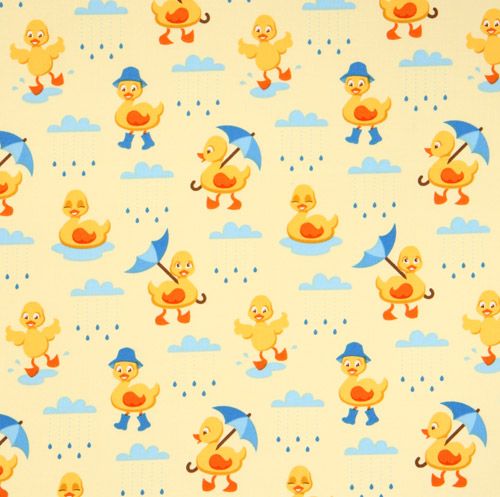 cute yellow duckling fabric in the rain Robert Kaufman 2