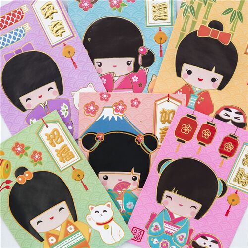 cute yellow envelope with Japanese girl doll 4