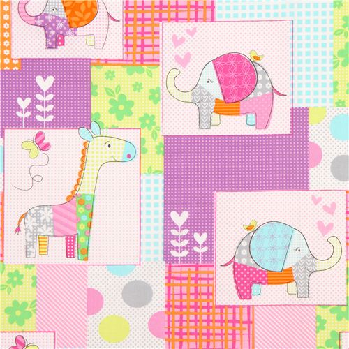 cute zoo animal patchwork fabric giraffe Michael Miller Fabric