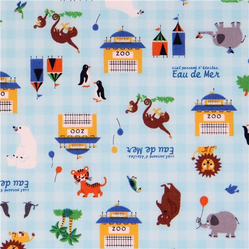 cute zoo animals Kokka fabric Japan Eau de Mer Tessuto