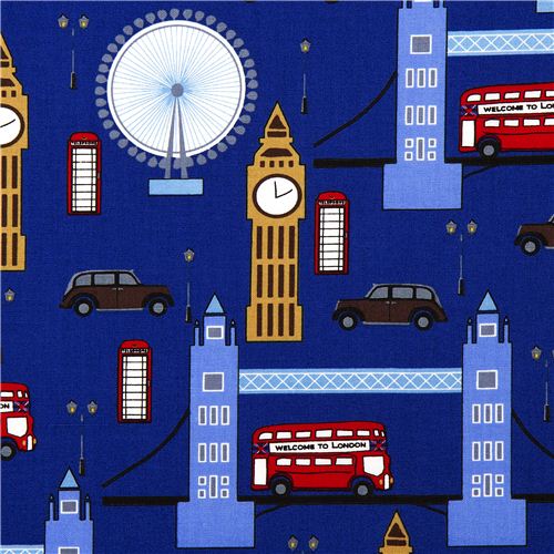 dunkelblauer London Stoff Big Ben Robert Kaufman USA 1